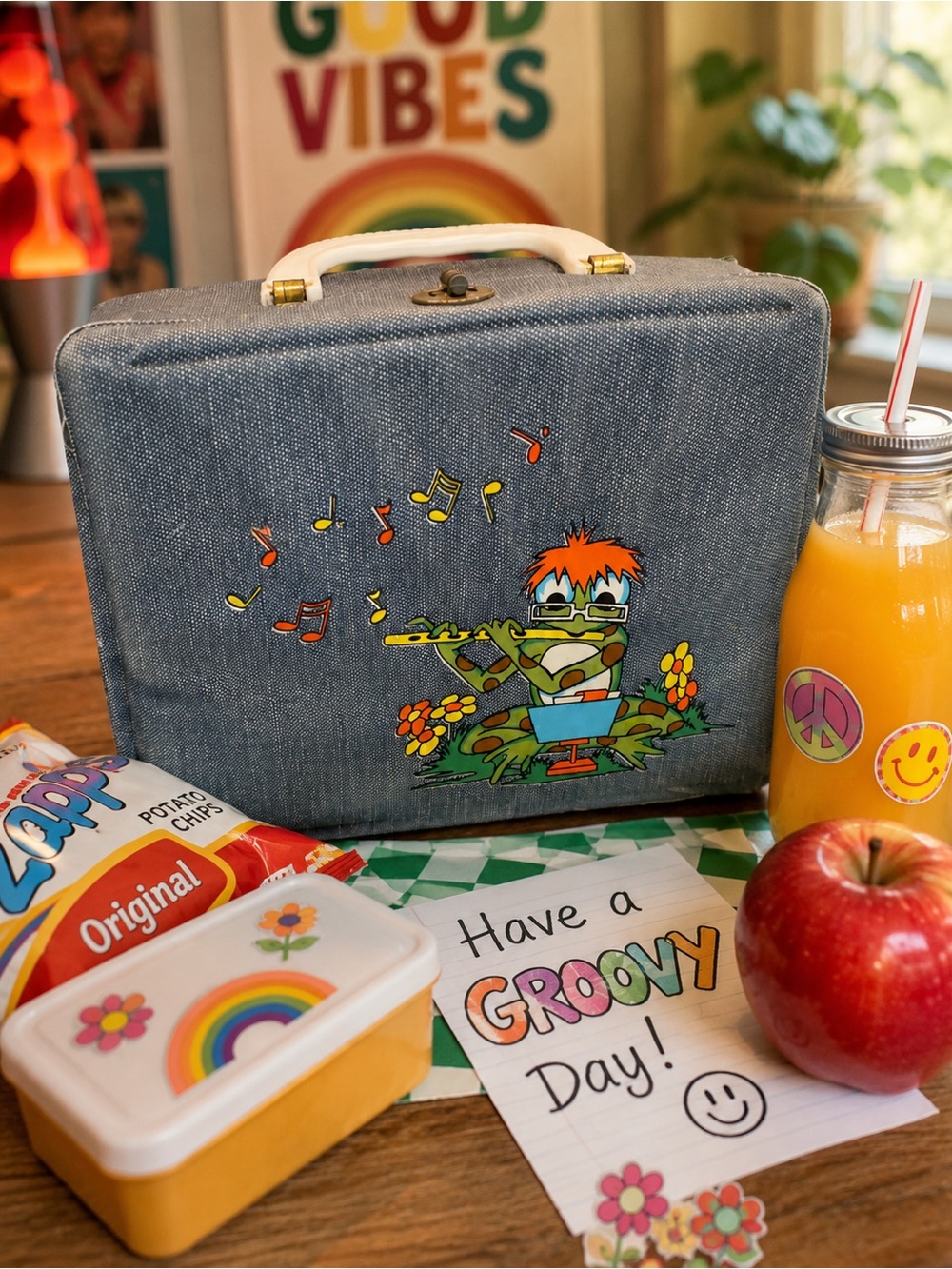 Vintage 1974 Aladdin Frog Flutist Vinyl Lunchbox - Read Description